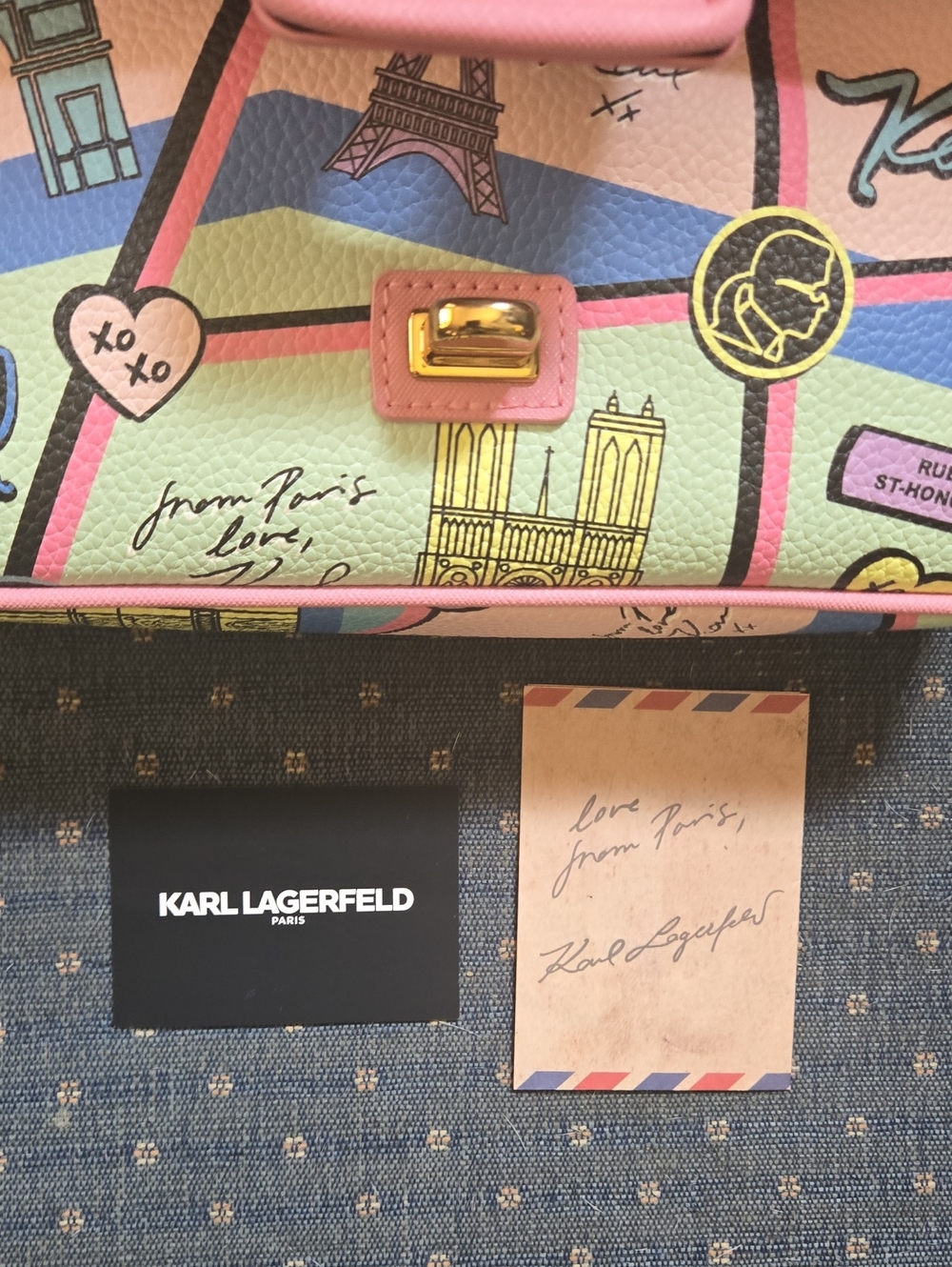 Karl Lagerfeld, NWT, blush pink Paris pastel, Luxe Leather Handbag, gold chain - Picture 2 of 15